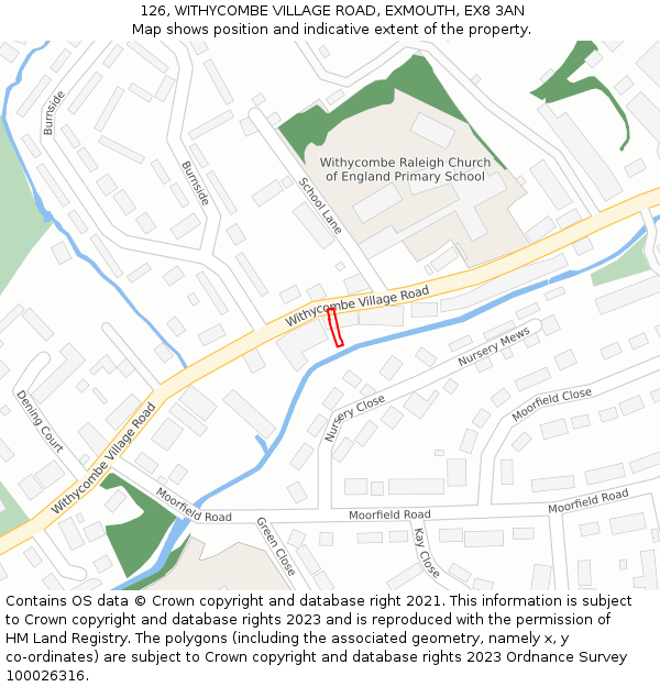 126, WITHYCOMBE VILLAGE ROAD, EXMOUTH, EX8 3AN: Location map and indicative extent of plot