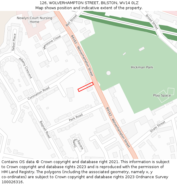 126, WOLVERHAMPTON STREET, BILSTON, WV14 0LZ: Location map and indicative extent of plot