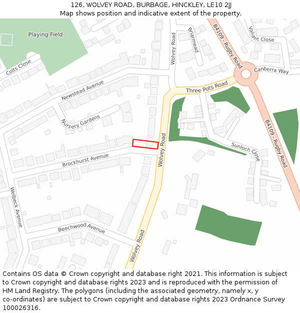 126, WOLVEY ROAD, BURBAGE, HINCKLEY, LE10 2JJ: Location map and indicative extent of plot