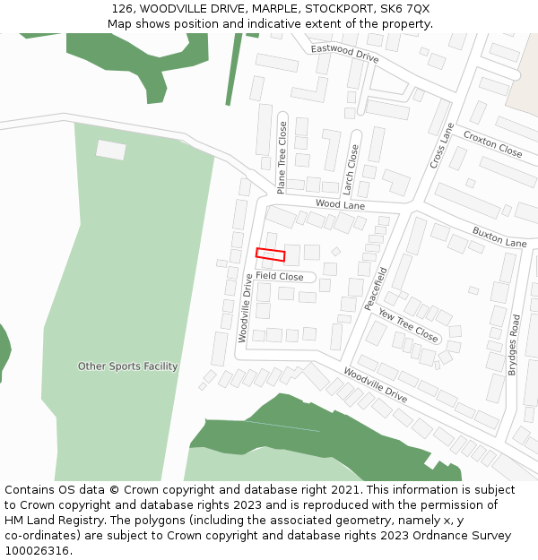 126, WOODVILLE DRIVE, MARPLE, STOCKPORT, SK6 7QX: Location map and indicative extent of plot