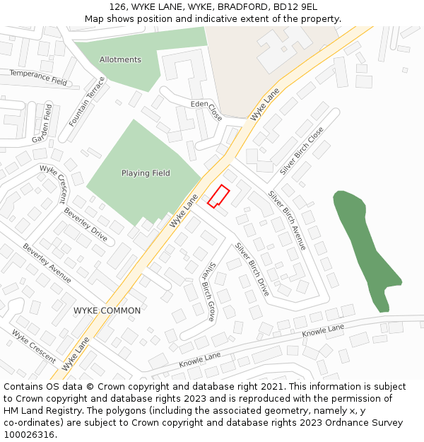 126, WYKE LANE, WYKE, BRADFORD, BD12 9EL: Location map and indicative extent of plot