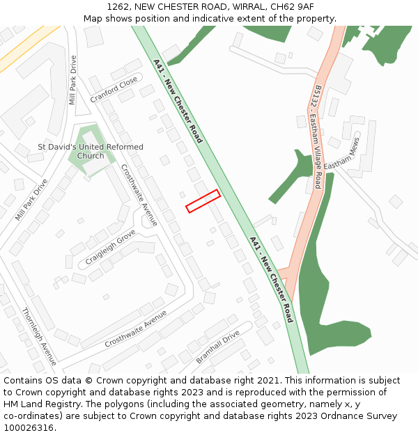 1262, NEW CHESTER ROAD, WIRRAL, CH62 9AF: Location map and indicative extent of plot