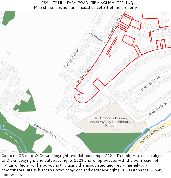 126A, LEY HILL FARM ROAD, BIRMINGHAM, B31 1UQ: Location map and indicative extent of plot