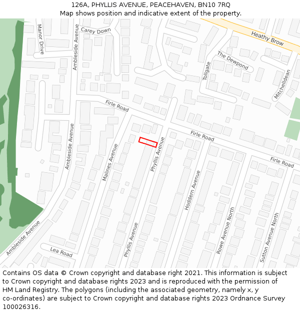 126A, PHYLLIS AVENUE, PEACEHAVEN, BN10 7RQ: Location map and indicative extent of plot