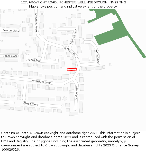 127, ARKWRIGHT ROAD, IRCHESTER, WELLINGBOROUGH, NN29 7HG: Location map and indicative extent of plot