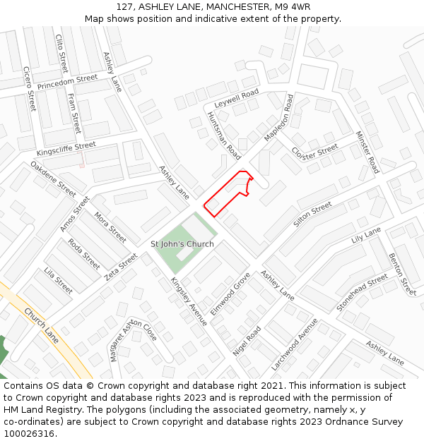 127, ASHLEY LANE, MANCHESTER, M9 4WR: Location map and indicative extent of plot