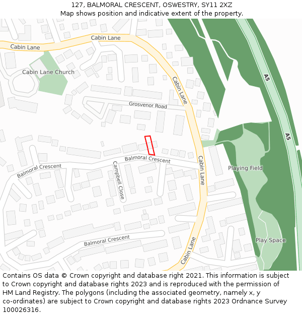 127, BALMORAL CRESCENT, OSWESTRY, SY11 2XZ: Location map and indicative extent of plot