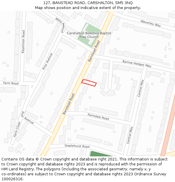 127, BANSTEAD ROAD, CARSHALTON, SM5 3NQ: Location map and indicative extent of plot