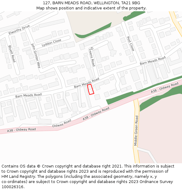 127, BARN MEADS ROAD, WELLINGTON, TA21 9BG: Location map and indicative extent of plot