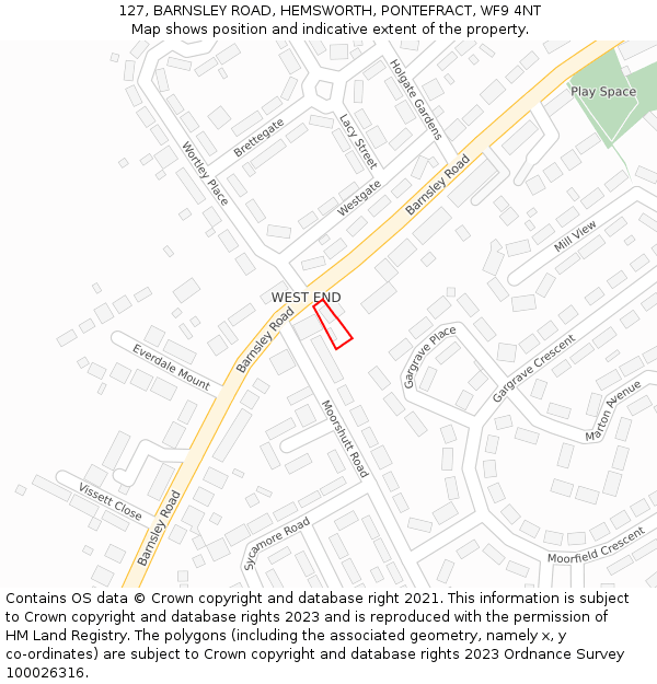 127, BARNSLEY ROAD, HEMSWORTH, PONTEFRACT, WF9 4NT: Location map and indicative extent of plot