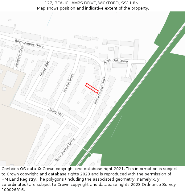 127, BEAUCHAMPS DRIVE, WICKFORD, SS11 8NH: Location map and indicative extent of plot