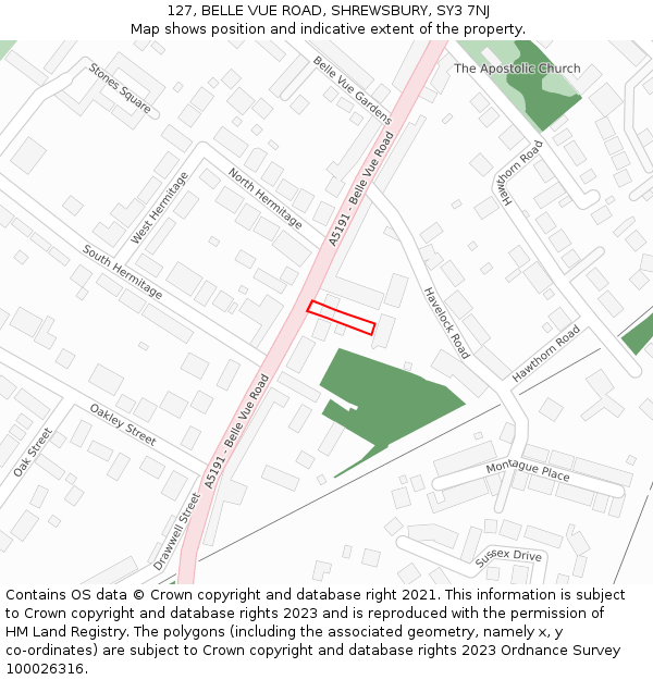 127, BELLE VUE ROAD, SHREWSBURY, SY3 7NJ: Location map and indicative extent of plot