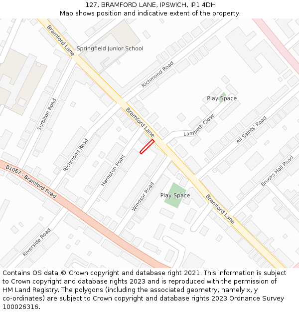 127, BRAMFORD LANE, IPSWICH, IP1 4DH: Location map and indicative extent of plot