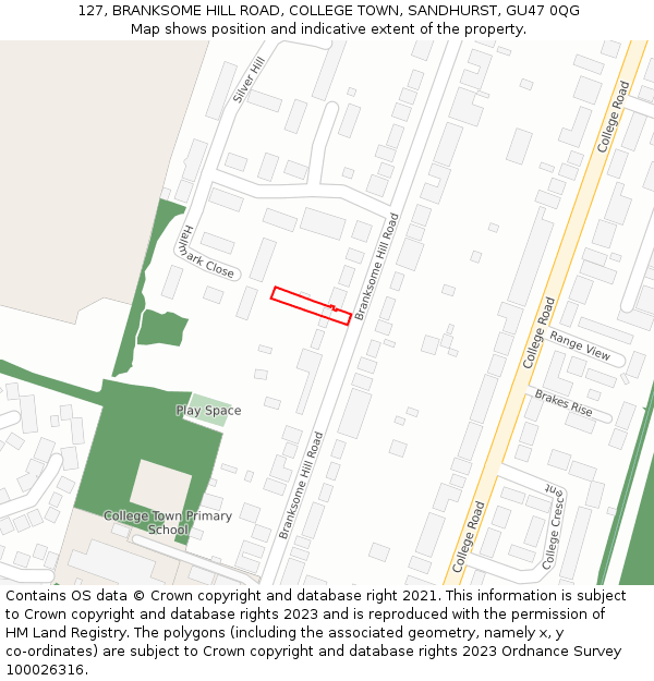 127, BRANKSOME HILL ROAD, COLLEGE TOWN, SANDHURST, GU47 0QG: Location map and indicative extent of plot