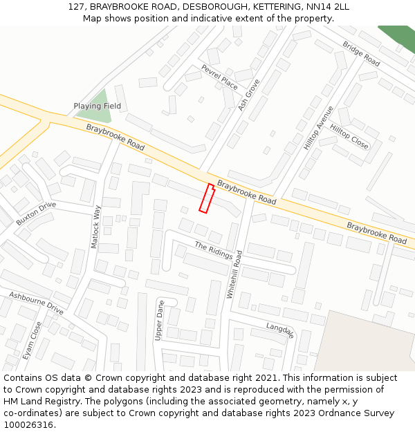 127, BRAYBROOKE ROAD, DESBOROUGH, KETTERING, NN14 2LL: Location map and indicative extent of plot