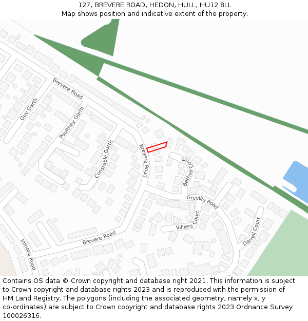 127, BREVERE ROAD, HEDON, HULL, HU12 8LL: Location map and indicative extent of plot