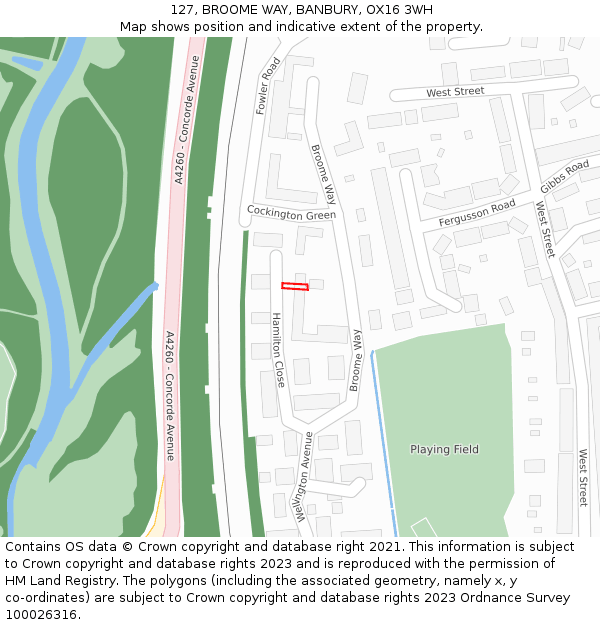 127, BROOME WAY, BANBURY, OX16 3WH: Location map and indicative extent of plot