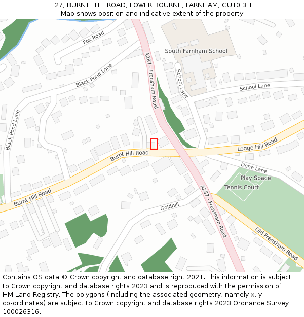 127, BURNT HILL ROAD, LOWER BOURNE, FARNHAM, GU10 3LH: Location map and indicative extent of plot