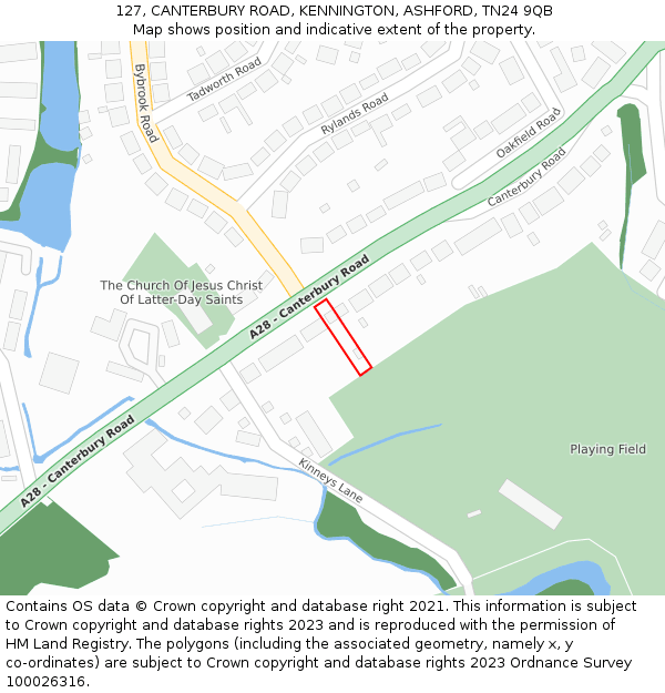 127, CANTERBURY ROAD, KENNINGTON, ASHFORD, TN24 9QB: Location map and indicative extent of plot