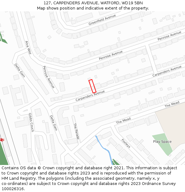 127, CARPENDERS AVENUE, WATFORD, WD19 5BN: Location map and indicative extent of plot