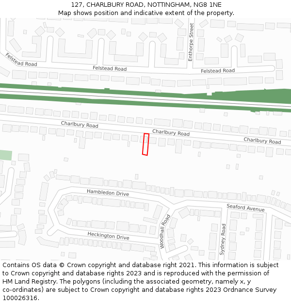 127, CHARLBURY ROAD, NOTTINGHAM, NG8 1NE: Location map and indicative extent of plot