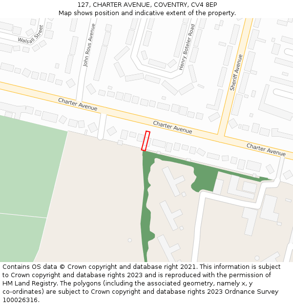 127, CHARTER AVENUE, COVENTRY, CV4 8EP: Location map and indicative extent of plot