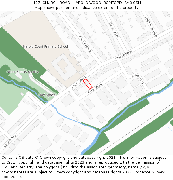 127, CHURCH ROAD, HAROLD WOOD, ROMFORD, RM3 0SH: Location map and indicative extent of plot