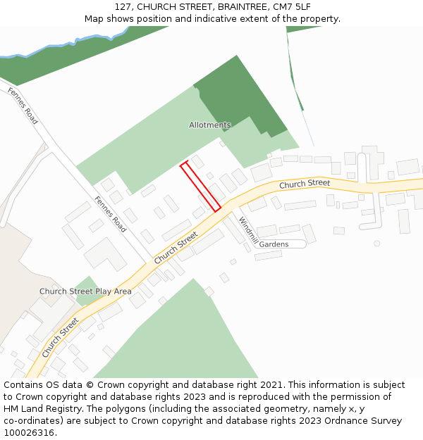 127, CHURCH STREET, BRAINTREE, CM7 5LF: Location map and indicative extent of plot