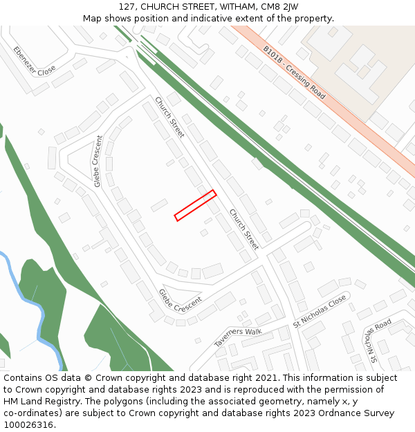 127, CHURCH STREET, WITHAM, CM8 2JW: Location map and indicative extent of plot