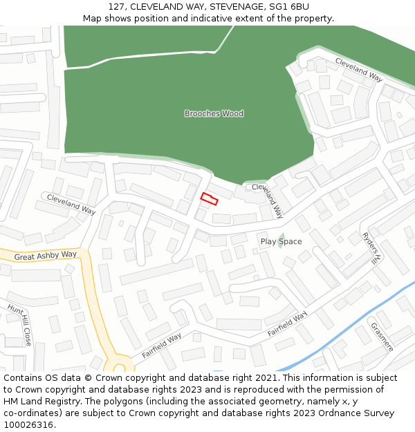 127, CLEVELAND WAY, STEVENAGE, SG1 6BU: Location map and indicative extent of plot