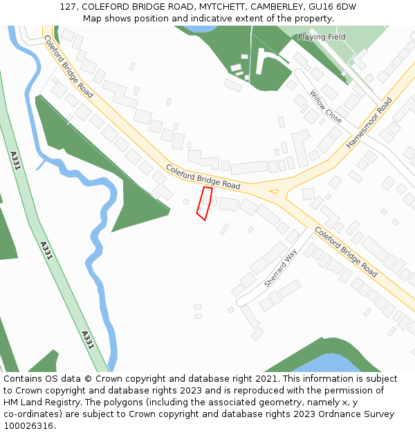 127, COLEFORD BRIDGE ROAD, MYTCHETT, CAMBERLEY, GU16 6DW: Location map and indicative extent of plot