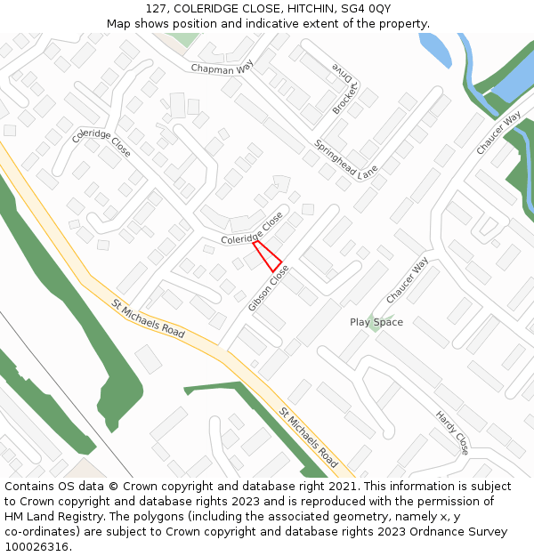 127, COLERIDGE CLOSE, HITCHIN, SG4 0QY: Location map and indicative extent of plot