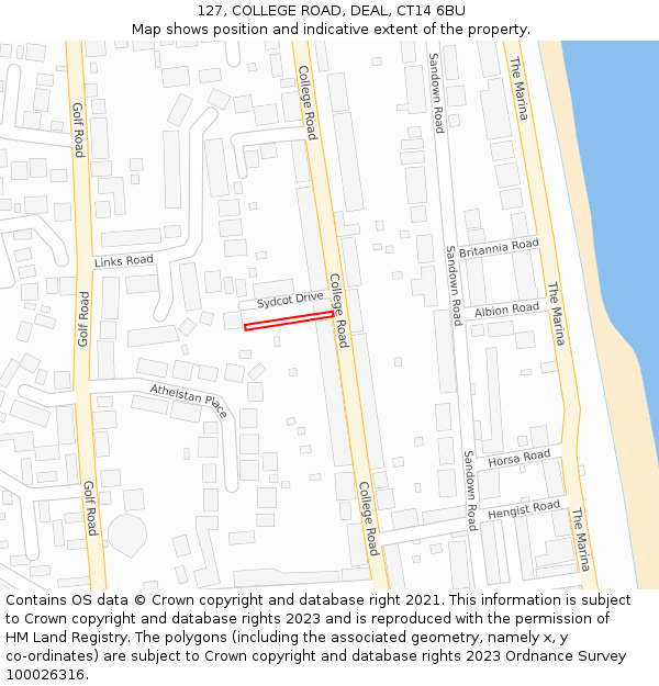 127, COLLEGE ROAD, DEAL, CT14 6BU: Location map and indicative extent of plot