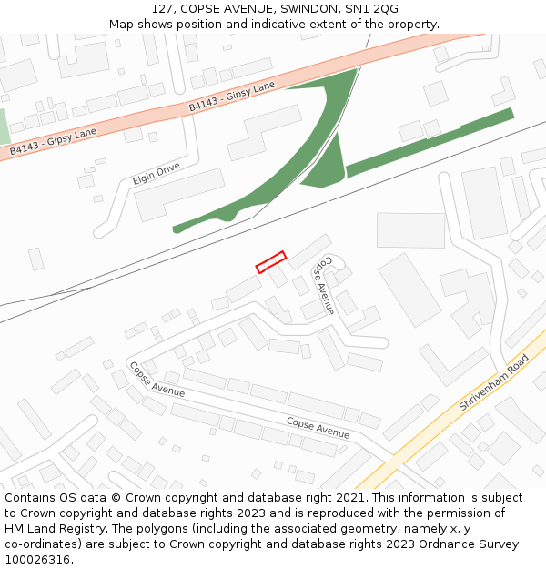 127, COPSE AVENUE, SWINDON, SN1 2QG: Location map and indicative extent of plot