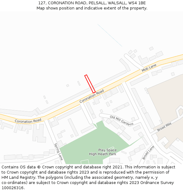 127, CORONATION ROAD, PELSALL, WALSALL, WS4 1BE: Location map and indicative extent of plot