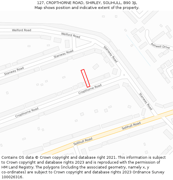 127, CROPTHORNE ROAD, SHIRLEY, SOLIHULL, B90 3JL: Location map and indicative extent of plot