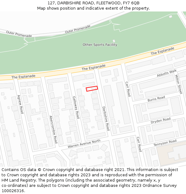 127, DARBISHIRE ROAD, FLEETWOOD, FY7 6QB: Location map and indicative extent of plot