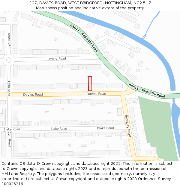 127, DAVIES ROAD, WEST BRIDGFORD, NOTTINGHAM, NG2 5HZ: Location map and indicative extent of plot