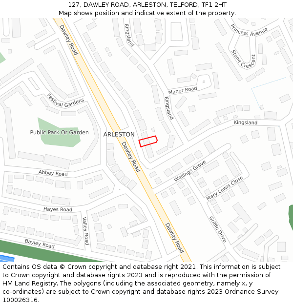 127, DAWLEY ROAD, ARLESTON, TELFORD, TF1 2HT: Location map and indicative extent of plot