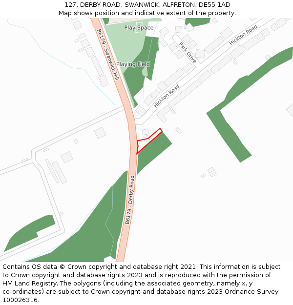 127, DERBY ROAD, SWANWICK, ALFRETON, DE55 1AD: Location map and indicative extent of plot