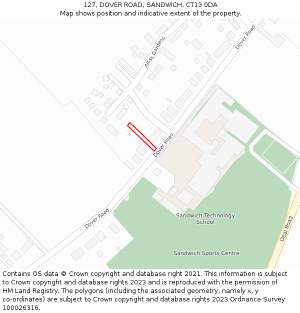 127, DOVER ROAD, SANDWICH, CT13 0DA: Location map and indicative extent of plot