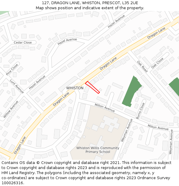 127, DRAGON LANE, WHISTON, PRESCOT, L35 2UE: Location map and indicative extent of plot