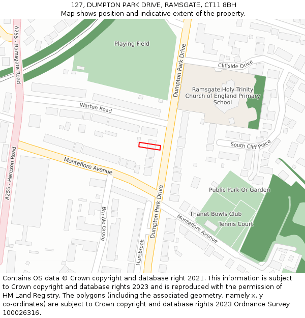 127, DUMPTON PARK DRIVE, RAMSGATE, CT11 8BH: Location map and indicative extent of plot