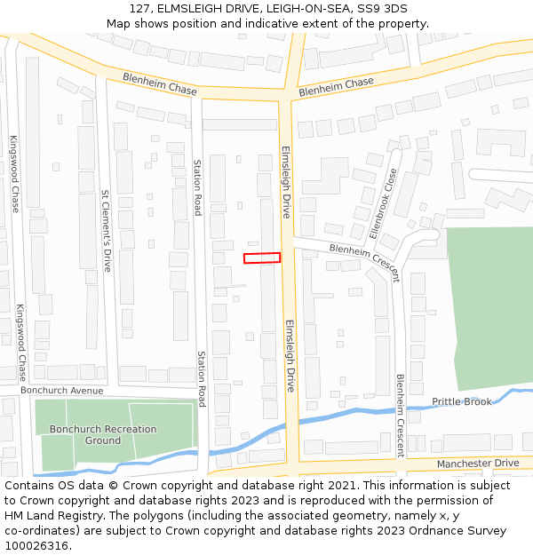 127, ELMSLEIGH DRIVE, LEIGH-ON-SEA, SS9 3DS: Location map and indicative extent of plot