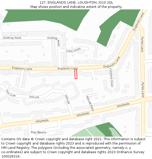 127, ENGLANDS LANE, LOUGHTON, IG10 2QL: Location map and indicative extent of plot