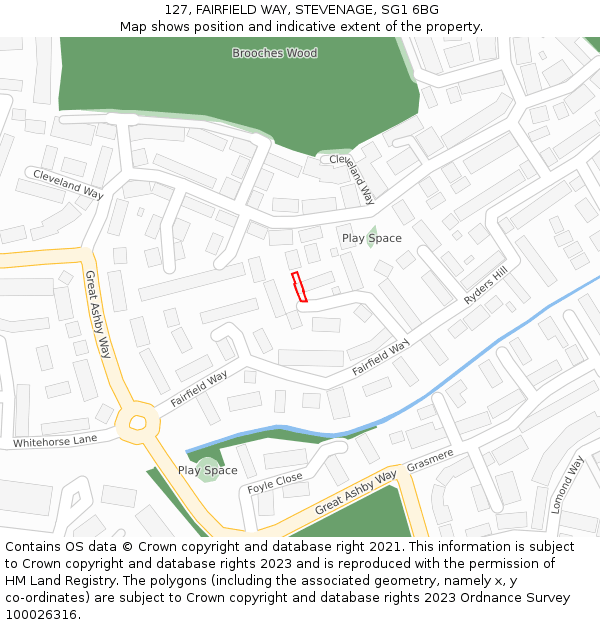 127, FAIRFIELD WAY, STEVENAGE, SG1 6BG: Location map and indicative extent of plot
