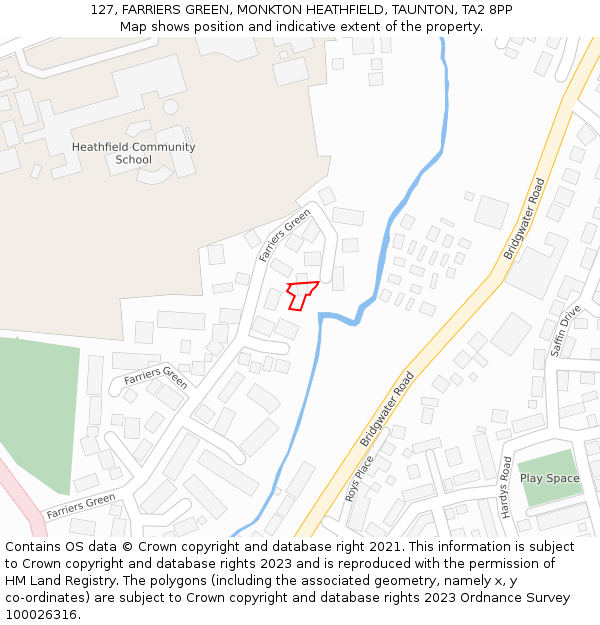 127, FARRIERS GREEN, MONKTON HEATHFIELD, TAUNTON, TA2 8PP: Location map and indicative extent of plot