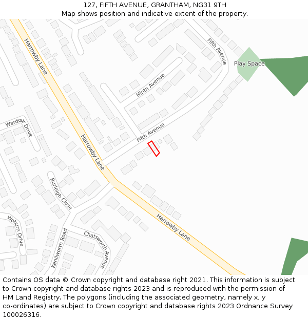 127, FIFTH AVENUE, GRANTHAM, NG31 9TH: Location map and indicative extent of plot