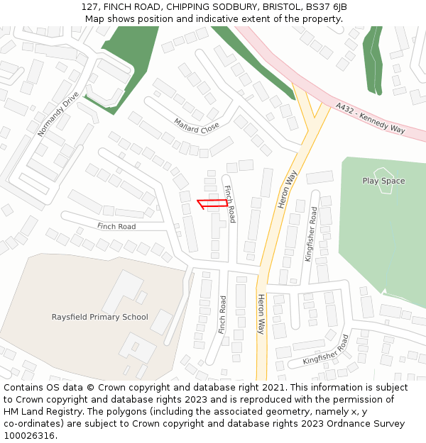 127, FINCH ROAD, CHIPPING SODBURY, BRISTOL, BS37 6JB: Location map and indicative extent of plot