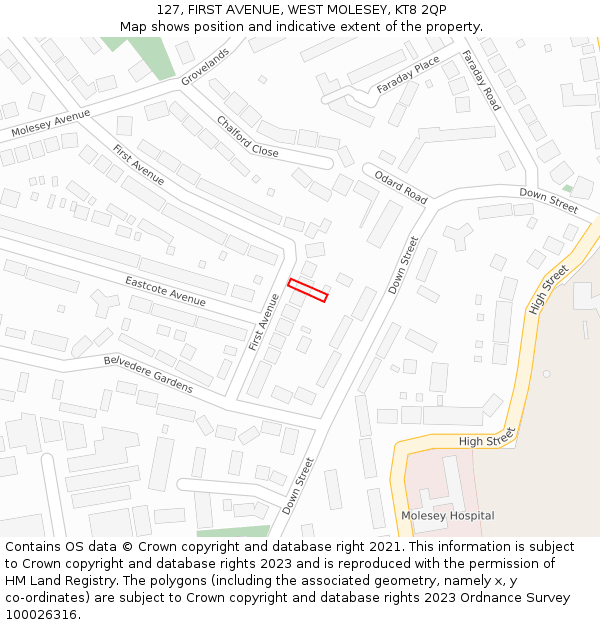 127, FIRST AVENUE, WEST MOLESEY, KT8 2QP: Location map and indicative extent of plot
